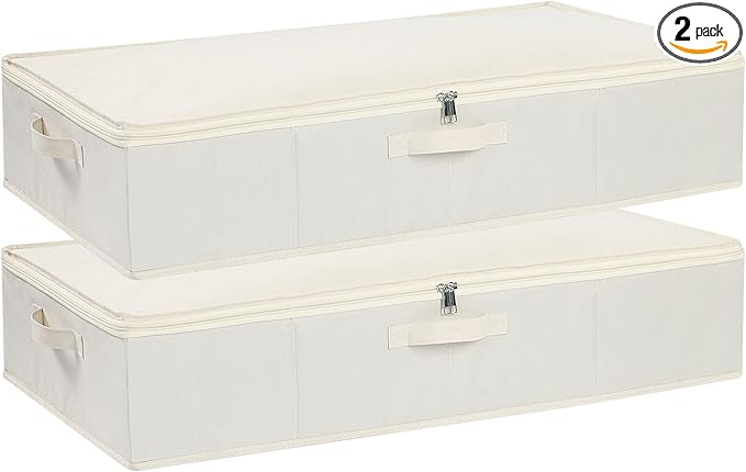 YheenLf Under Bed Storage Containers, Storage Bins With Lids, Clothes Organizers With Sturdy Structure and Reinforced Handles, Beige, 2 Pack, 31.5 x 15.7 x 5.9 Inch
