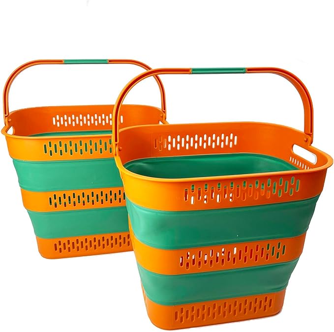 SAMMART 38L(10 Gal) Collapsible Laundry Basket - Foldable Pop-Up Storage Container/Organizer-Portable Space Saving Hamper, Measure 17.5x13.3x15.7"/3.8" Expanded/Collapsed (2, Autumn Leaf/Forest Green)