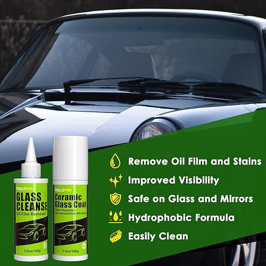 FOLLOWIN Glass Restore Care Kit Polishing Agent&Ceramic Sealant,Car Window Cleaner,Glass Polish,Streak Free Glass Cleaner,Rain Repelling Coating-Improved Visibility Glass Coating