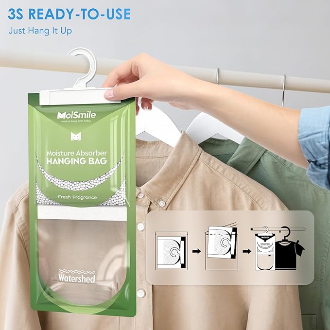 Moisture Absorbers 30 Pack Fresh Fragrance, Hanging Closet Dehumidifier Bags, Humidity Absorber, Compact Eliminates Odors Humidity Packs for Car, Bathroom, Bedroom, Basement, 9.8OZ