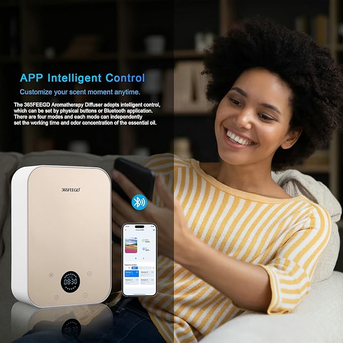 Waterless Oil Diffuser - Pure Essential Oil Diffuser with App Control - 150ml/1700 Sq.Ft. Coverage for Effective Aromatherapy in Home/Office/Hotel (White Gold)