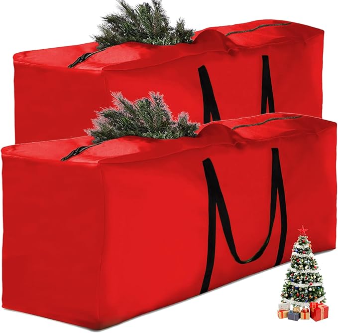 Christmas Tree Storage Bag - Extra Large 420D Tree Storage Holiday Bags for Disassembled Artificial Trees (Fits 9ft-12ft), Waterproof Double Zippers and Durable Handle, 68"L x 30"W x 20"H, Red,2 Pack