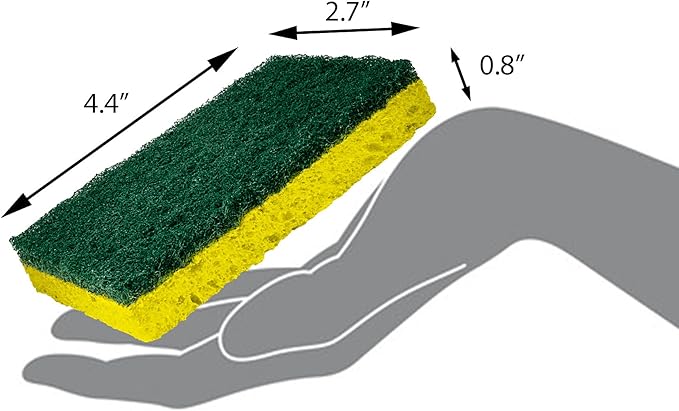 Amazon Basics Heavy Duty Scrub Sponges, Dual-Sided Design, Yellow/Green, 6-Pack