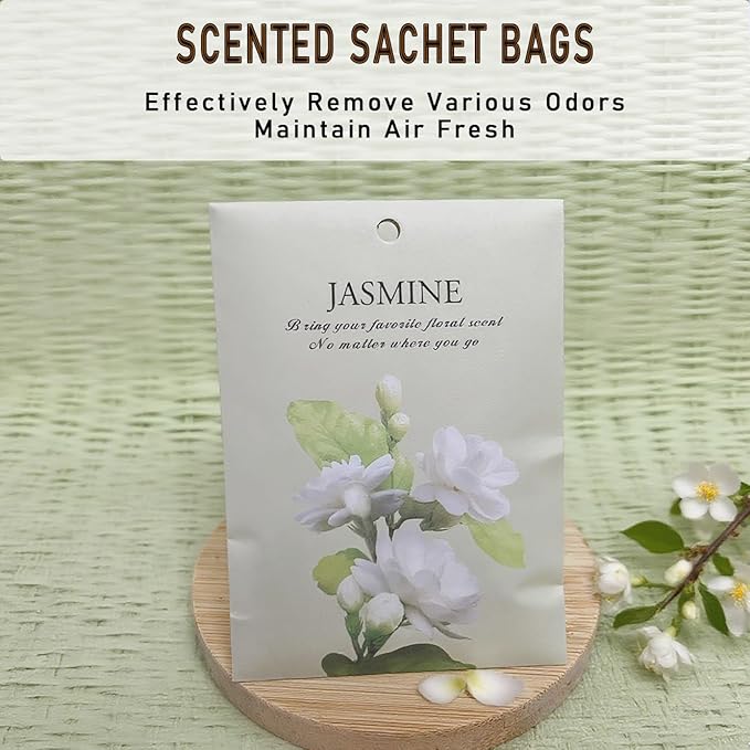 DMDGYNL Jasmine Scented Sachet Bags - 12 Pack Home & Car Freshener, Odor Eliminator for Closets, Rooms, Drawers, Wardrobes, Toilets, Long - Lasting 360 - Day Fragrance