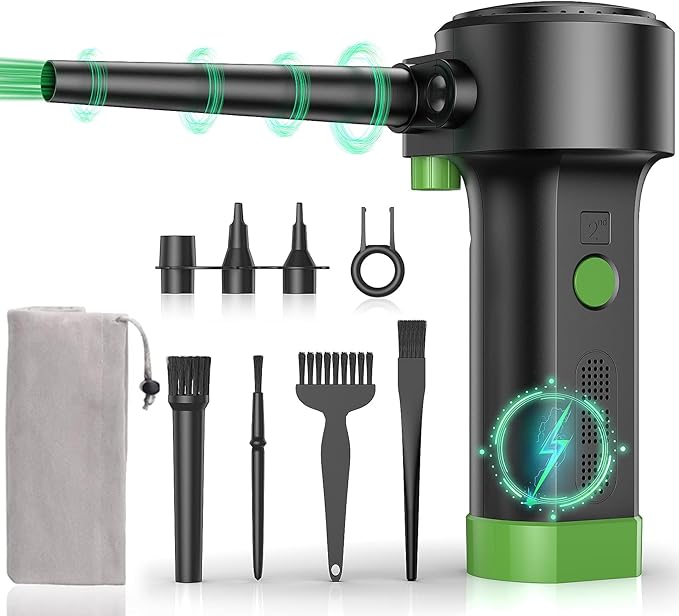 Electric Air Duster for Cleaning Computer - Portable 91000 RPM Cordless Air Blower with Rechargeable Battery