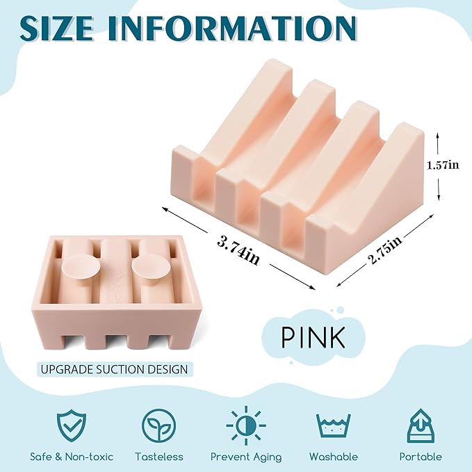 Silicone Soap Dish with Drain, Upgrade Double Suction Cups at The Bottom for Anti-Slip and Stability, Soap Dish Shower Waterfall Bar Soap Holder Tray with Drain Soap Holder (2, Pink)