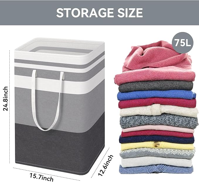 Valueest 75L Large Laundry Basket (3-Pack) – Collapsible, Freestanding Clothes Hamper with Handles – Waterproof Storage Organizer for Laundry, Toys & Clothes – Space-Saving Gradient Gray