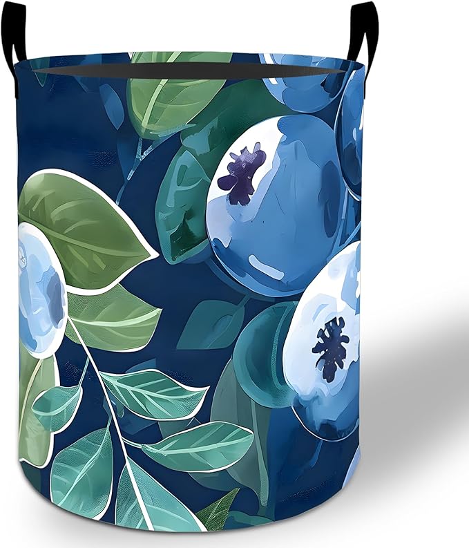 Blueberry Laundry Basket Hamper 19.7"x15.8", Fresh Blueberry Foldable Waterproof Oxford Clothes Storage Bucket for Room Bathroom Bedroom Nursery Decor, Toy Organizer Bins Gifts for Kids Boys Girls