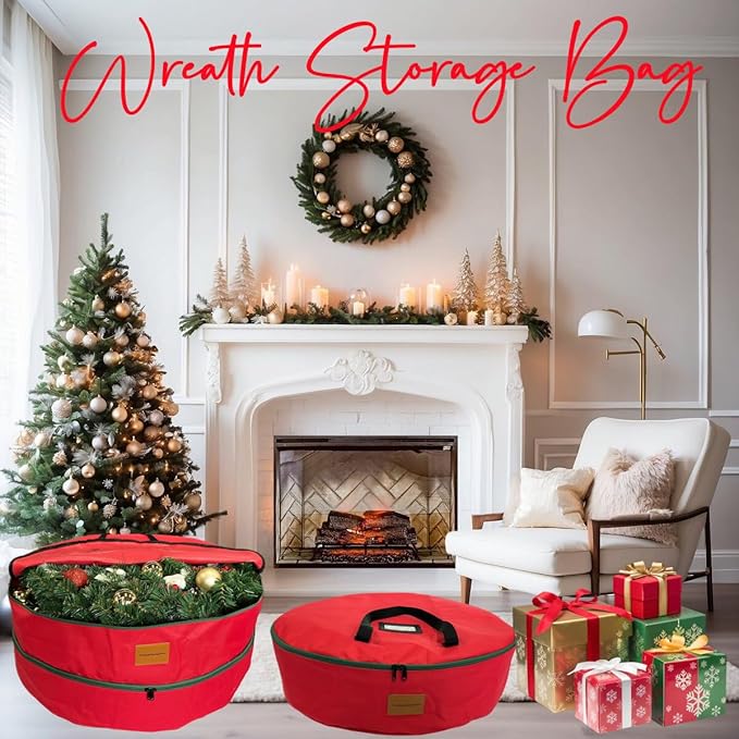 30x7 inchs Wreath Storage Container,Red Single storage bag,Heavy Duty 600D Oxford Cloth,Garland Wreaths Container For Xmas Holiday Wreaths Storage Holder