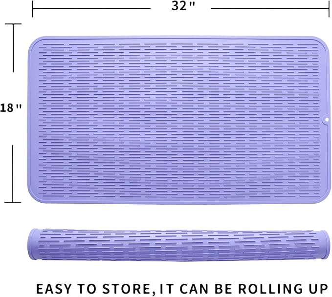 MicoYang Silicone Dish Drying Mat for Multiple Usage,Easy clean,Eco-friendly,Heat-resistant Silicone Mat for Kitchen Counter or Sink,Refrigerator or Drawer Liner Light Purple 4XL 32 inches x 18 inches