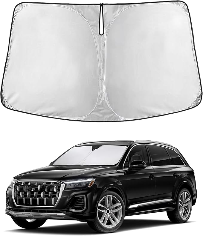 EcoNour Windshield Sun Shade Compatible for Audi Q7 2016–2026 | Luxury SUV Front Window Sunshade | Foldable 4-Layer Sun Visor Protector | UV & Heat Blocking | Keeps Cabin Cooler