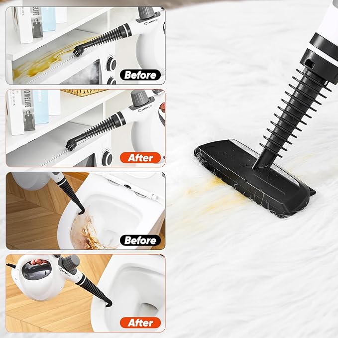 SakerPlus Steam Disinfection Cleaner, Handheld Pressurized Steamer with 9-Piece Accessories for Multi-Surface Cleaning, Natural Sanitization for Kitchen, Floor (1 x Steam Cleaner Kit + 4 Fiber Cloths)