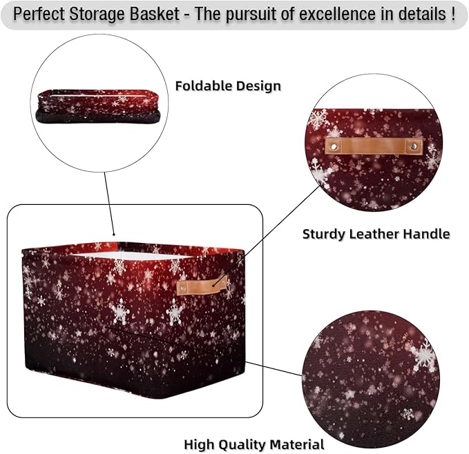 Cube Storage Baskets,Christmas Snowflakes Basket Gifts Empty,Foldable Storage Box Bin,Waterproof Open Shelves Basket Clothing Organizer Toy Bins for Bedroom Home Decor