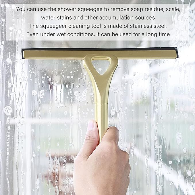 Moofey Shower Squeegee for Glass Doors, Stainless Steel Shower Squeegee, Window Cleaning Tools for Glass Doors Car Glass Bathroom Window Kitchen Mirror