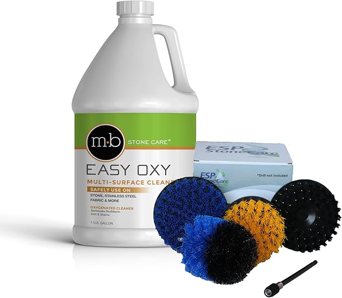 MB Stone Care Easy Oxy Marble Tile Grout Cleaner with Drill Brush KIT - Cleans Granite, Stainless Steel, Fabric, Quartz, Glass (Gallon Bundle)