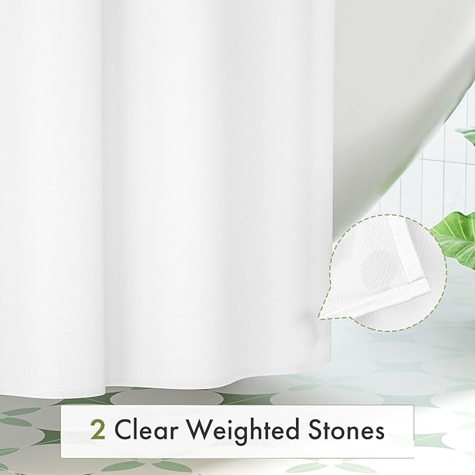 Amazer Extra Long Shower Curtain Liner Washable 72x90 Inches, Tall Shower Liner Fabric with 2 Bottom Stones, Waterproof 2-in-1 Shower Curtain and Liner, 12 Grommet Holes, Hotel Quality, White