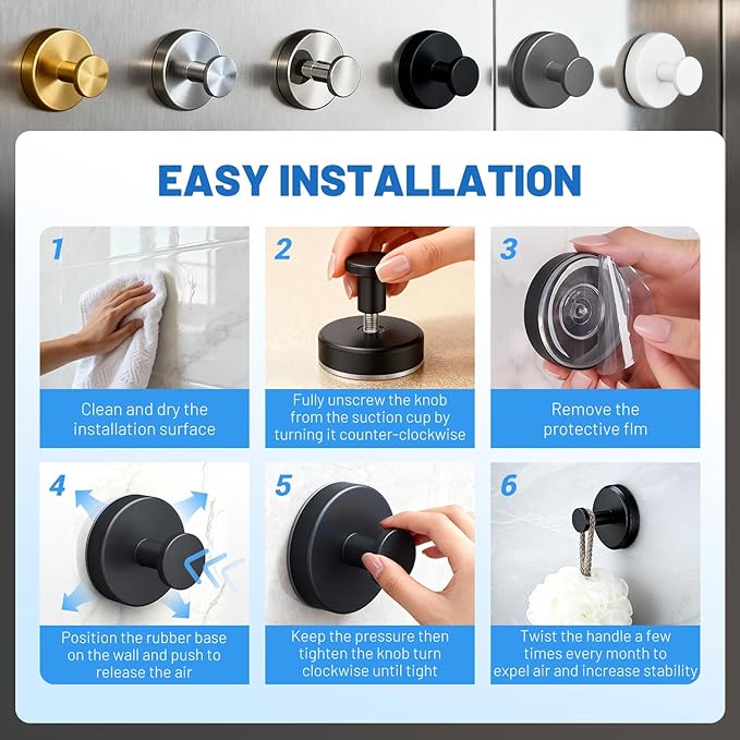 2026 Suction Cup Hooks for Shower, Towel, Home Storage, Window, Bathroom, Wreath, Kitchen, Class Door, Mirror, No-Drill Removable Heavy Duty up to 15 lbs Hook Holder (3 Pack, Bright Silver)