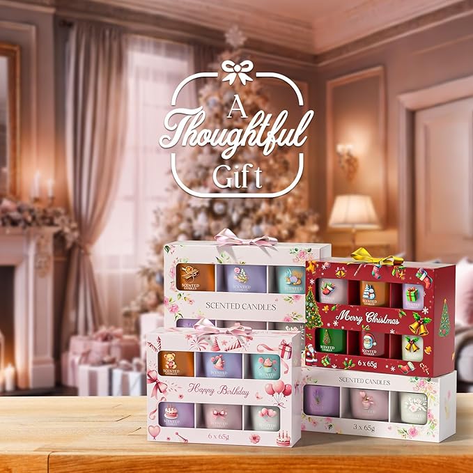 Christmas Candles, Scented Candles Gift Set for Stress Relief, 6 Votive Candles for Women and Men, Christmas Candle Gifts for Women (6 Colors, 14 oz)