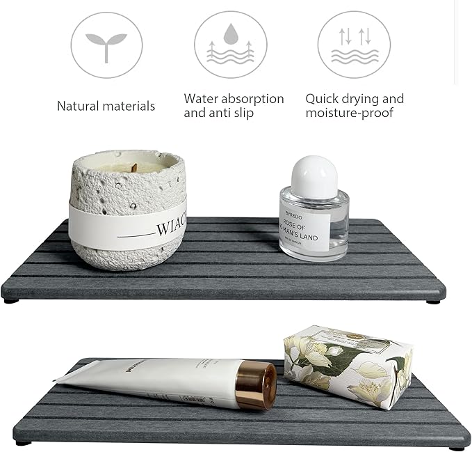 NiuYichee 2 PCS Fast-Drying Sink Stone Tray, 12" x 5.5" Super Absorbent Diatomite Coasters, Grooved Design, Water Absorbing Stone Used for Hand Soaps & Plants & Toiletries in The Modern Home