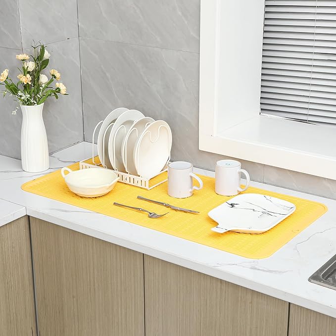 MicoYang Silicone Dish Drying Mat for Multiple Usage,Easy clean,Eco-friendly,Heat-resistant Silicone Mat for Kitchen Counter or Sink,Refrigerator or Drawer Liner Yellow 5XL 36inches x 18inches