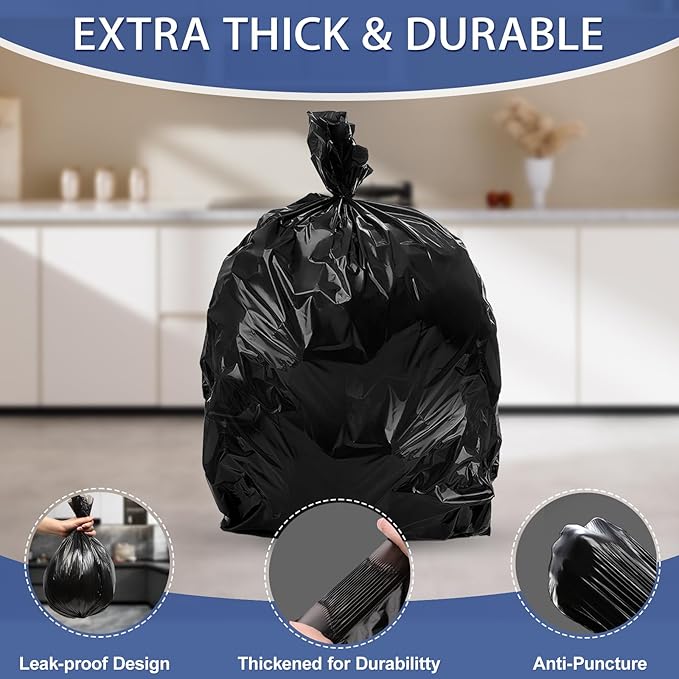 T.FORING 8 Gallon Trash Bags Heavy Duty - 30 Liters Black Garbage Bags,0.94 Mil Thick,220 Count,Medium Leakproof and Unscented Wastebasket Can Liners for Kitchen Home Toilet