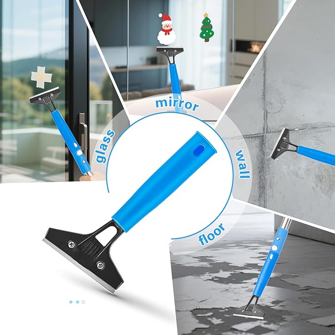 Feeloco 75'' Window Squeegee Cleaner Tool, Professional Window Cleaning Kit for Glass with 360° Rotation & Extension Pole- Glass Cleaner Tool with Scrubber for Windows,Glass,Bathroom,Shower
