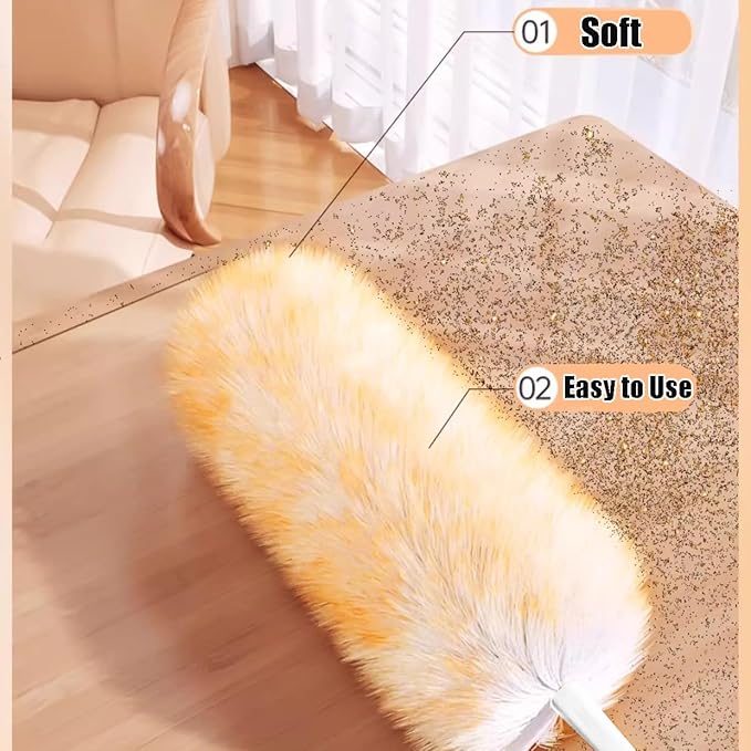 Leories Lambswool Feather Duster with Extension Pole up to 97inch,Extendable Feather Duster Used for Cleaning High Ceiling Fan, High Ceilings,Furniture,Hard to Reach Areas