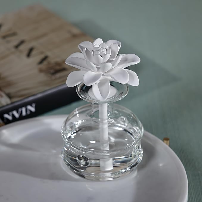 Zodax Grand Casablanca Porcelain Oil Diffuser - Home Fragrance Oil Diffuser Ideal for Living Room, Bathroom, Office - Flower Design - Gift Box Packaging Included - Casablanca Lily - 6.76 Oz.