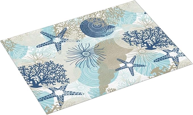 Seashells Starfish Dish Drying Mat for Kitchen Counter Reversible Absorbent Dish Mat Large Drying Kitchen Mat 18X24inch Dish Drying Matt for Kitchen Dish Drying Mat