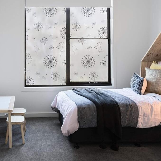 FILMGOO Window Privacy Film 4D Decorative Stained Glass Decals Static Cling Window Sticker Non-Adhesive（Dandelion,17.5 Inch x 6.5 Feet）