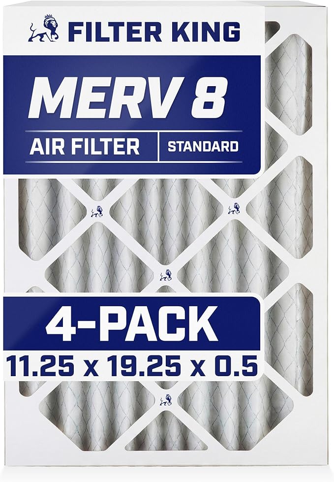 Filter King 11.25x19.25x0.5 Air Filter | 4-PACK | MERV 8 HVAC Pleated A/C Furnace Filters | MADE IN USA | Actual Size: 11.25 x 19.25 x 0.5"
