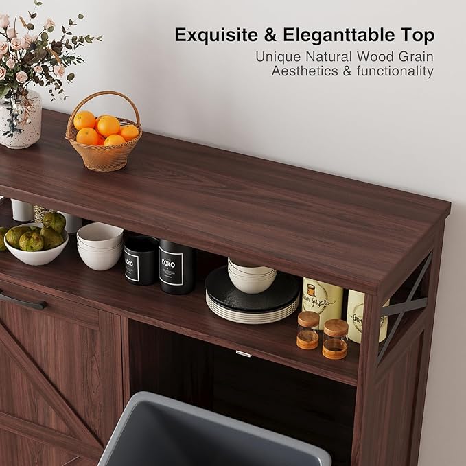 Double Tilt Out Trash Can Cabinet for 13 * 2 Gallon Garbage Can, Farmhouse Kitchen Garbage Trash Bin for Hidden Laundry Basket, Dual Dog Proof Recycling Cabinet for Living Room, Dark Brown