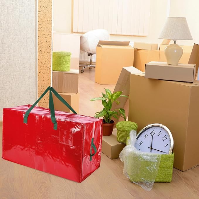 Shappy 6 Pcs Heavy Duty Christmas Storage Bags Extra Large Ornaments Container Moving Bags Xmas Decoration Organizer Storage Bag(red,30 x 16", 24 x 16", 20 x 16")