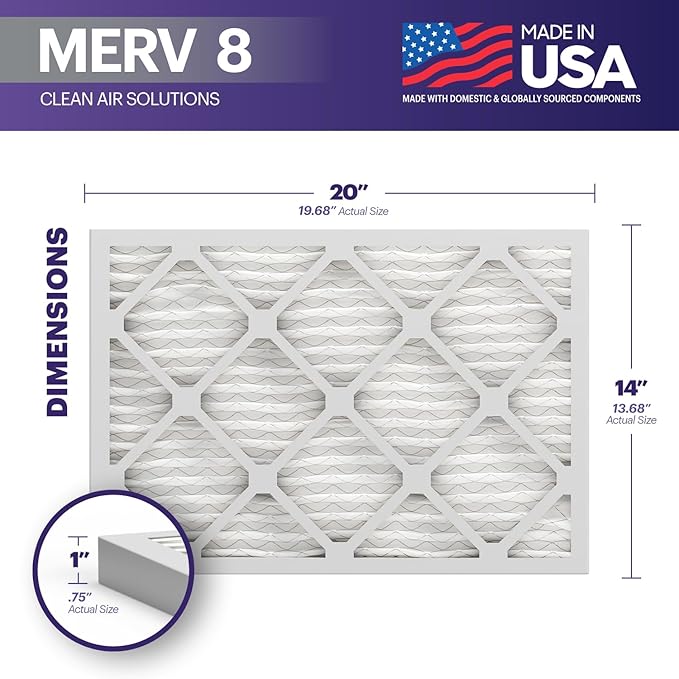 BNX TruFilter 14x20x1 Air Filter MERV 8 (12-Pack) - MADE IN USA – Dust & Pet Defense Electrostatic Pleated Air Conditioner HVAC AC Furnace Filters for Dust, Pet, Mold, Pollen MPR 600 – 700 & FPR 5