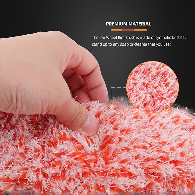 SPTA Car Wheel Brush Set, 2Pcs Microfibre Rim Brush with Extra 2 Large and 2 Small Interchangeable Microfiber Covers, Rim Cleaner Brush for Wheel Cleaning, Wheel Cleaning Brush for All Wheel Types