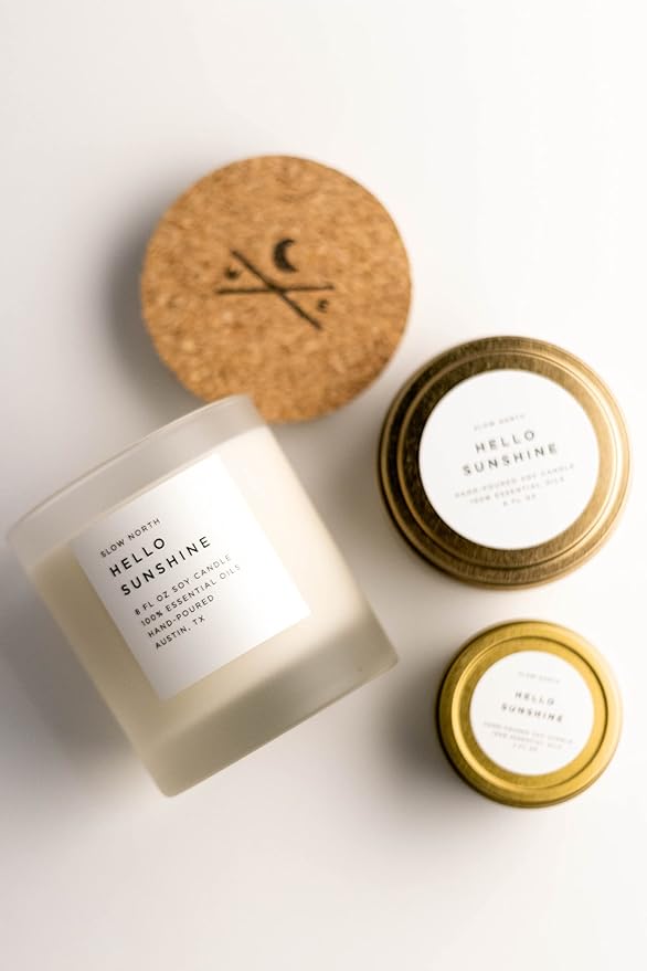 Slow North Hello Sunshine Candle - Essential Oils and Pure Soy Wax Candle in a Reusable Frosted Glass Jar - A Unique and Mindful Scented Candle Hand-Poured in The USA (8 oz)