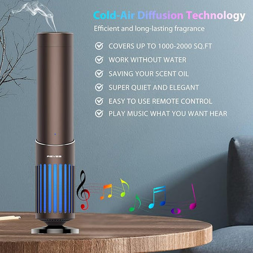 2025 Upgrade Hotel Scent Diffuser with Bluetooth Audio Speaker -Play Music & Diffuse Scent - Scent Air Machine for Home - Aromatherapy Waterless Essential Oil Diffuser for Whole House,Office - Brown
