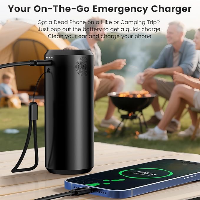 Tkkich Car Vacuum Portable Cordless with Removable Battery as 35W Power Bank, 6-in-1 Handheld Vacuum Blower Set,18000PA Mini Vacuum Cleaner 6000mAH with Brushless Motor for Car Home - 2 Batteries