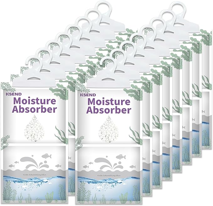 Ksend Moisture Absorbers 16 Packs - 9.8 oz Dehumidifier Bags, Portable Moisture Hanging Bags for Closet, Bathroom and Kitchen, Fragrance Free, 11.8'' x 6.3''