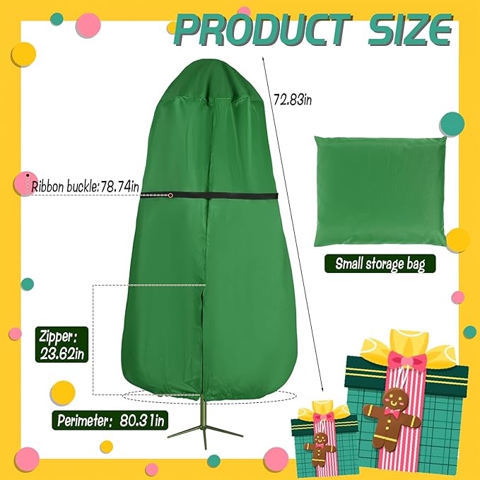 Upright Christmas Tree Storage Bag with Zipper & Adjustable Straps, Tear Resistant Storage Cover for 6 Ft Christmas Tree, Perfect for Easy Storage and Protection of Xmas Ornaments - Green, 6ft