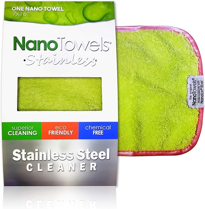 Nano Towels Stainless Steel Cleaner | The Amazing Chemical Free Stainless Steel Cleaning Reusable Wipe Cloth | Kid & Pet Safe | Light Green 7x16 (1 pc)