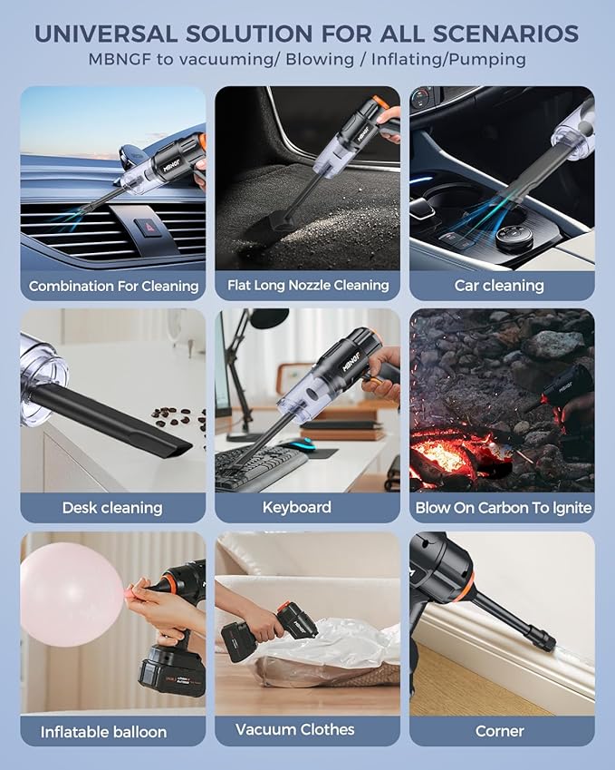 MBNGF Car Vacuum Portable Cordless,35000PA High Power Suction & Blower, Cordless Handheld Vacuum Cleaner for Car, Home, Office, Pet(Stellar Black)