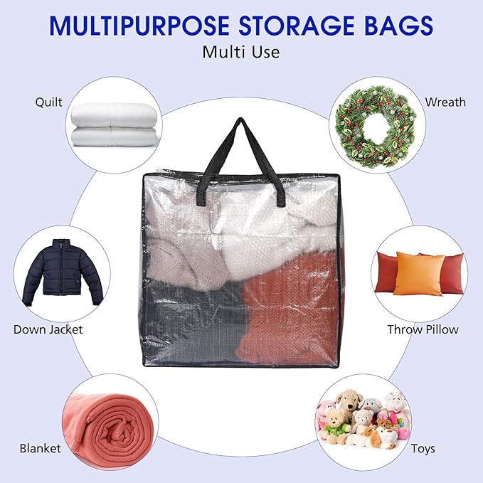 8 Pcs Clear Wreath Storage Bags 26 Inch Christmas Decoration Garland Container Door Garland Holiday Wreath Storage Holder with Handle and Zipper Heavy Duty Plastic Packing Totes(Black)