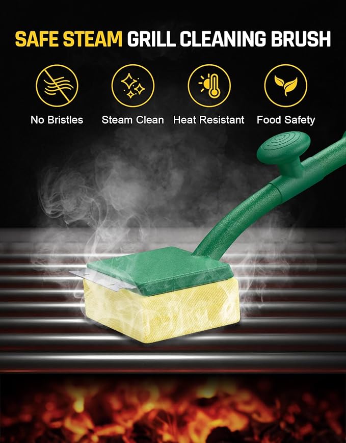Vewaci 2 in 1 Grill Brush Bristle Free with Scraper, Steam BBQ Grill Brush for Outdoor Grill, 15.7" Extra Long Safe Grill Cleaner, Barbecue Brush for Cast Iron/Stainless-Steel Grates