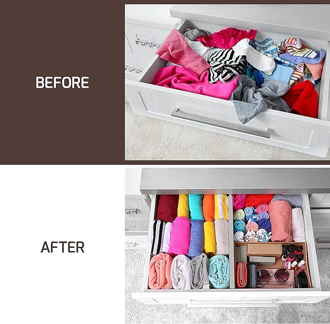 Adjustable Bamboo Drawer Divider Organizers - 6 Pack Large Expandable Drawer Organization Separators for Kitchen Utensils, Dresser, Bedroom, Bathroom, Baby Drawer, Office - 17.5” to 22" (Gray)