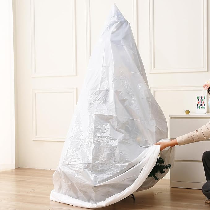 Jumbo Christmas Tree Removal Bag, White Extra Large 6ft Width x 9ft Tall Christmas Tree Disposal Bag Waterproof for Upright Storage