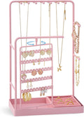 ProCase Jewelry Stand Holder Organizer, Jewelry Display Storage with Ring Tray, No-Assembly Needed, Rotating Earring Bracelet Necklace Holder, Christmas Gifts Room Dorm Decor for Teen Girls -Pink