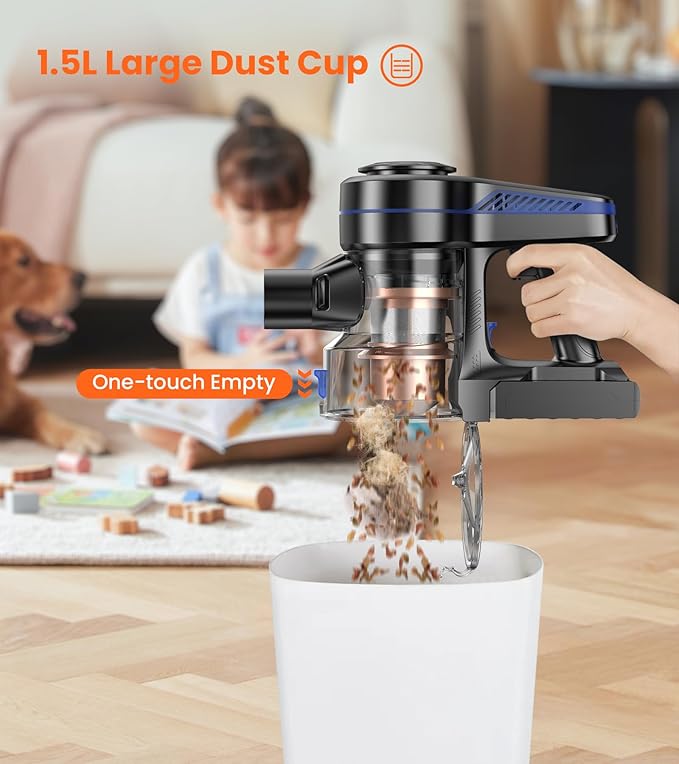 NADALY Cordless Vacuum Cleaner, 500W 40KPA Stick Vacuum with 45min Runtime, Anti-Tangle Self-Standing Vacuum Cleaners for Home, Lightweight Vacuum for Hardwood Floor/Carpet/Pet Hair, Bronzed Gold