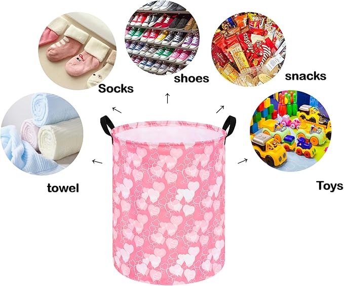 Round Valentine Gift Laundry Hamper Storage Basket Laundry Organizer Hamper Storage Bins Clothes Box Nursery Hamper Gift Basket with Handles