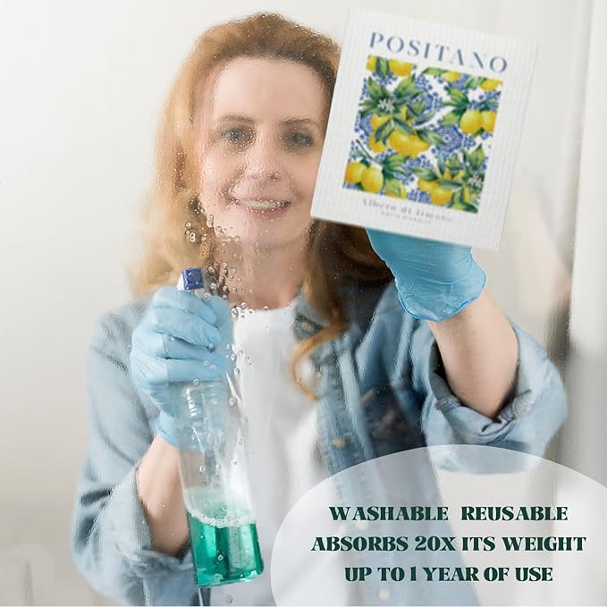 LARTSFRO Swedish Dishcloths for Kitchen, Papaya Reusable Paper Towels Washable, Vintage Floral Summer Lemon Swedish DishCloths for Friut, 4 Pcs Dish Towels for Kitchen, No Odor Cleaning Cloths